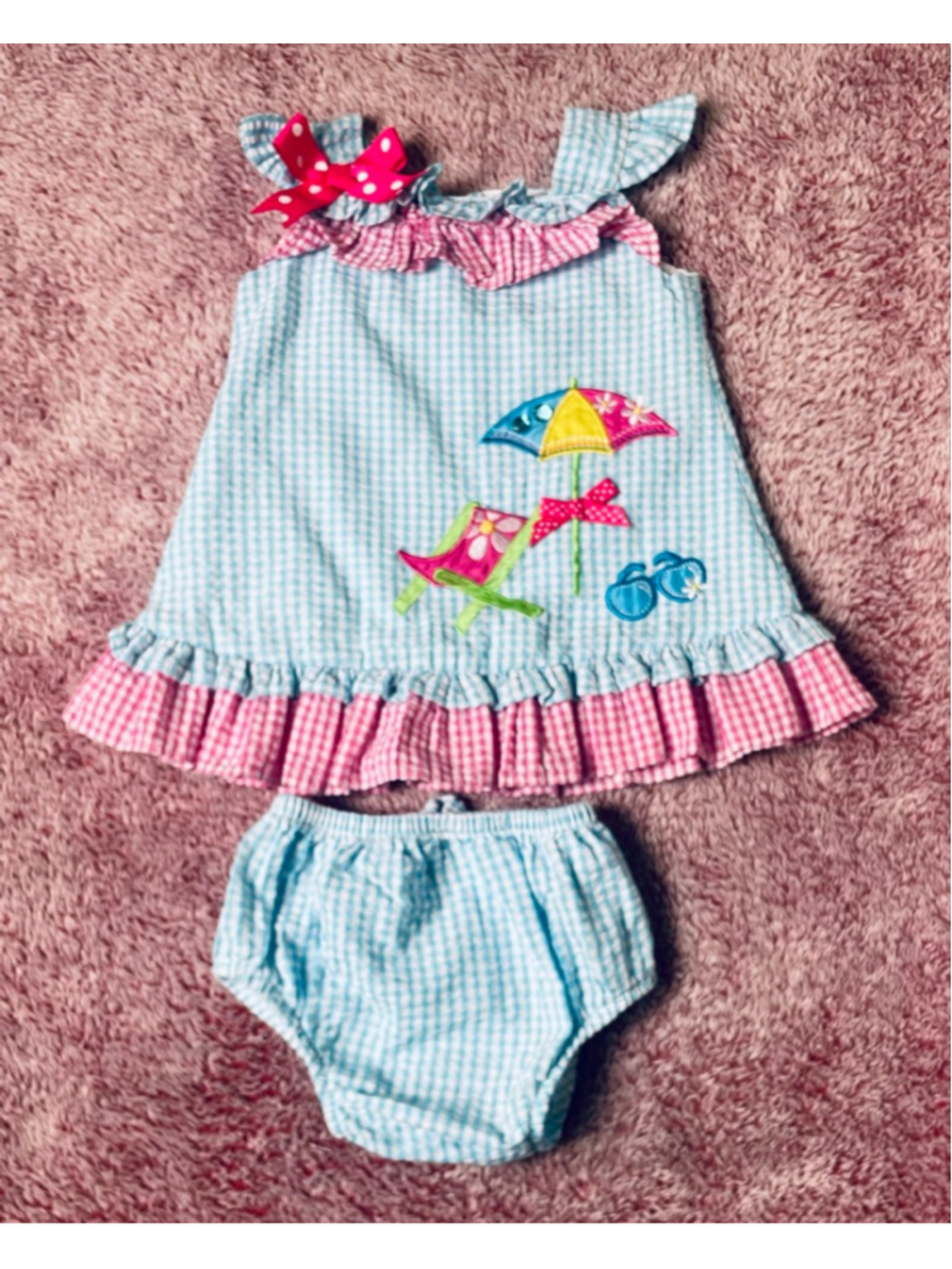 Rare Editions Girl’a Casual seersucker Set 6-9 Months beach Gingham